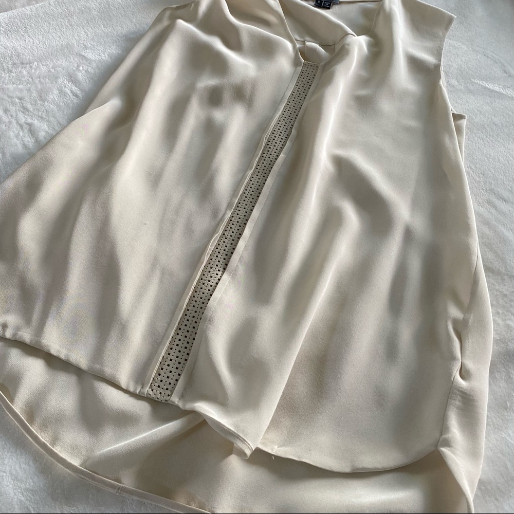 Vince Silk/Leather Beige Sleeveless Tank Sz S C-47